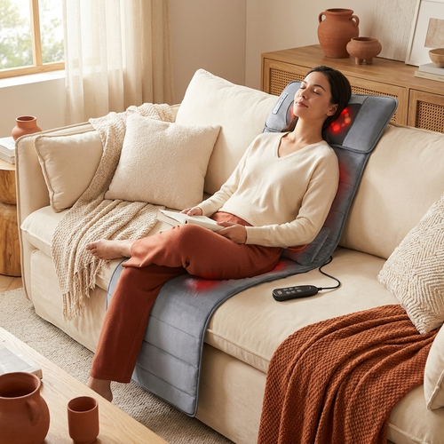 Person relaxing on the massage mat at home