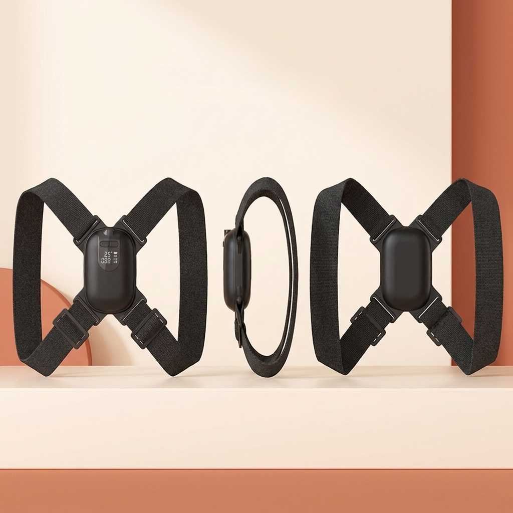 Three angles of the posture trainer